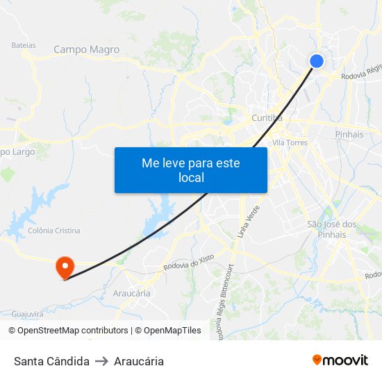 Santa Cândida to Araucária map