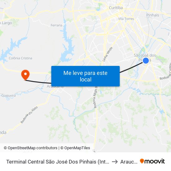 Terminal Central São José Dos Pinhais to Araucária map