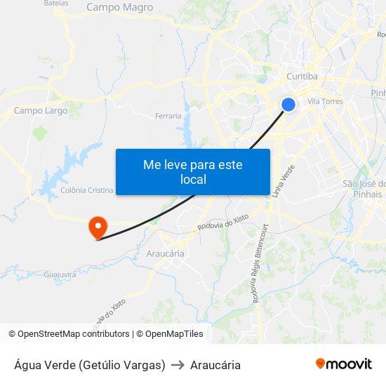 Água Verde (Getúlio Vargas) to Araucária map