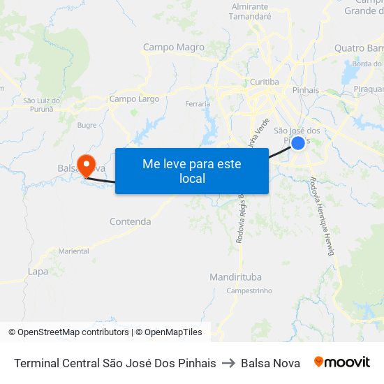 Terminal Central São José Dos Pinhais to Balsa Nova map