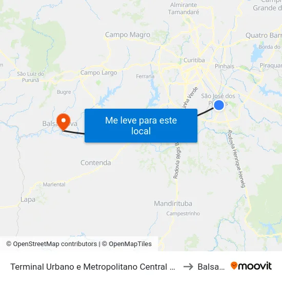 Terminal Urbano e Metropolitano Central de São José dos Pinhais to Balsa Nova map