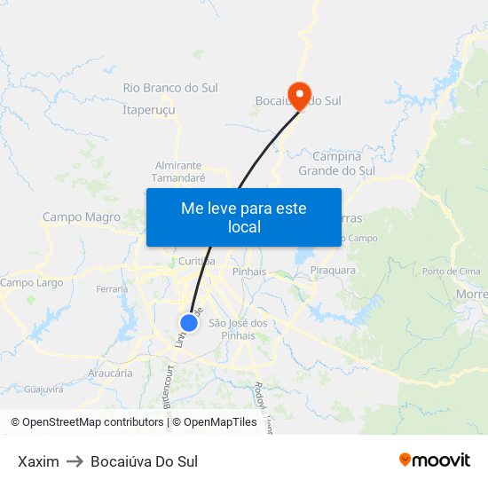 Xaxim to Bocaiúva Do Sul map