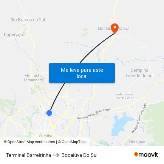 Terminal Barreirinha to Bocaiúva Do Sul map
