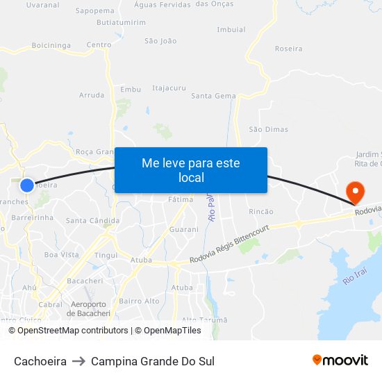 Cachoeira to Campina Grande Do Sul map