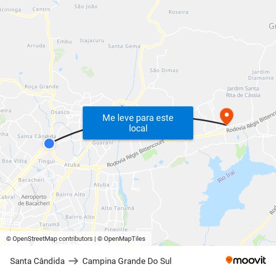 Santa Cândida to Campina Grande Do Sul map