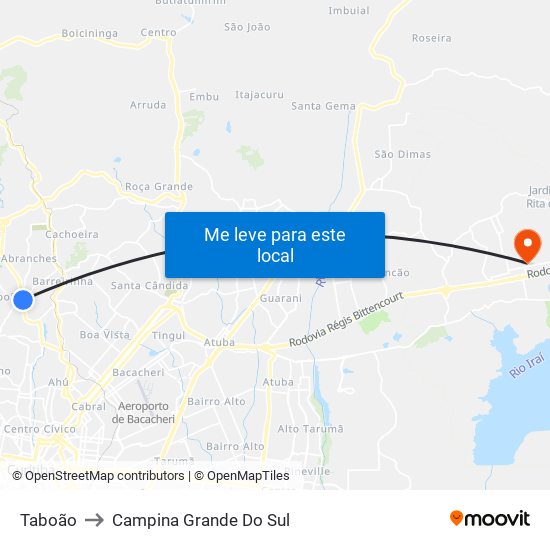 Taboão to Campina Grande Do Sul map