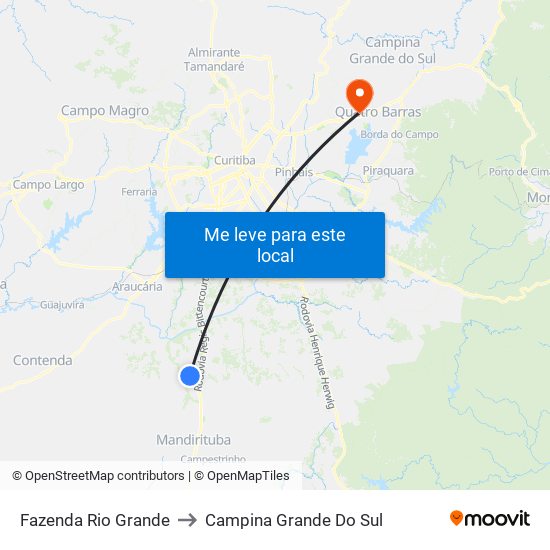 Fazenda Rio Grande to Campina Grande Do Sul map