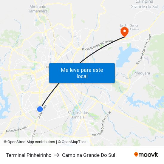 Terminal Pinheirinho to Campina Grande Do Sul map