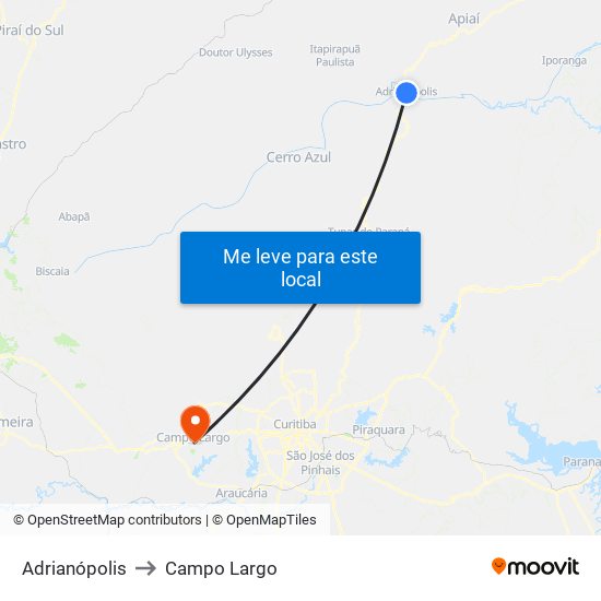 Adrianópolis to Campo Largo map