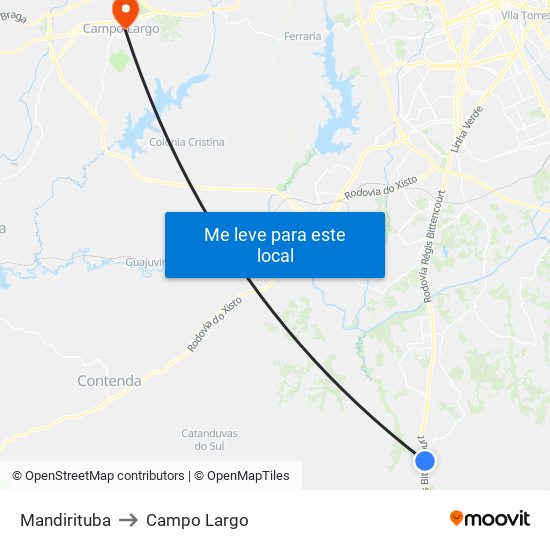 Mandirituba to Campo Largo map