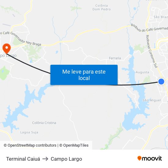 Terminal Caiuá to Campo Largo map