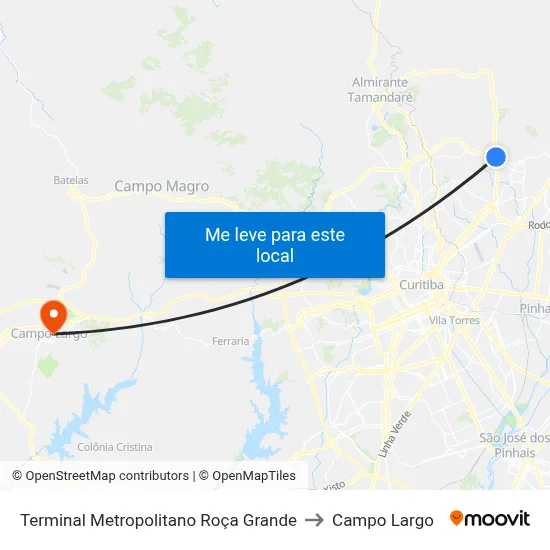 Terminal Metropolitano Roça Grande to Campo Largo map