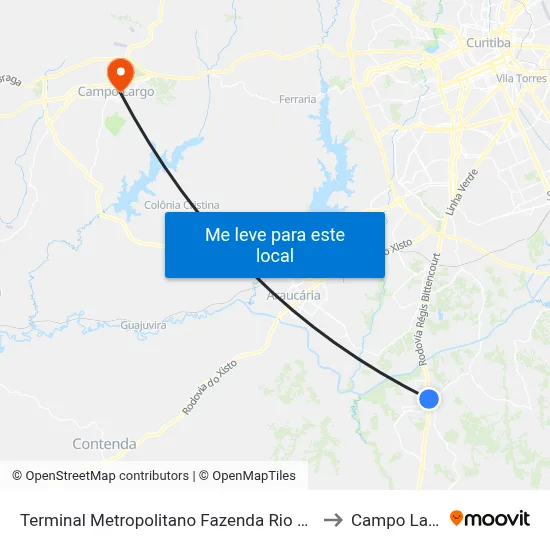 Terminal Metropolitano Fazenda Rio Grande to Campo Largo map