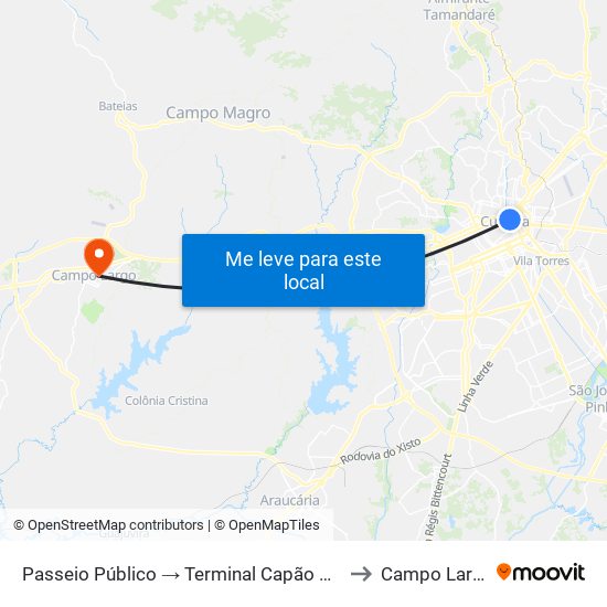 Passeio Público → Terminal Capão Raso to Campo Largo map