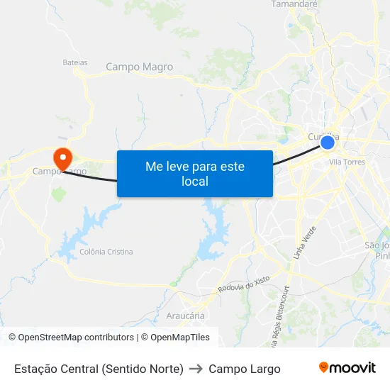 Estação Central (Sentido Norte) to Campo Largo map