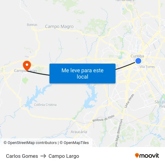 Carlos Gomes to Campo Largo map