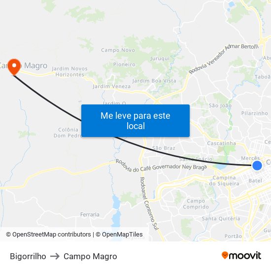 Bigorrilho to Campo Magro map