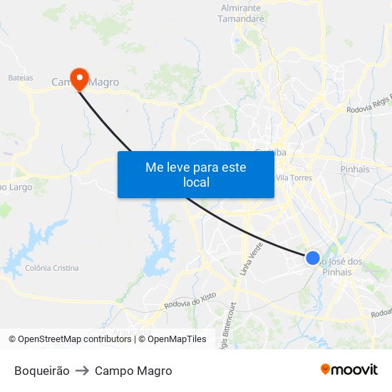 Boqueirão to Campo Magro map