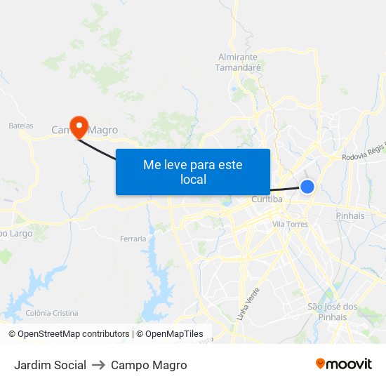 Jardim Social to Campo Magro map