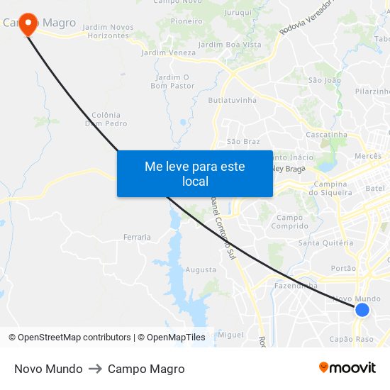 Novo Mundo to Campo Magro map