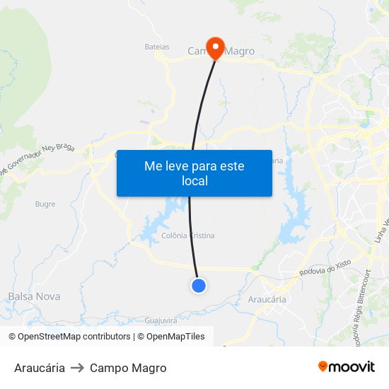 Araucária to Campo Magro map
