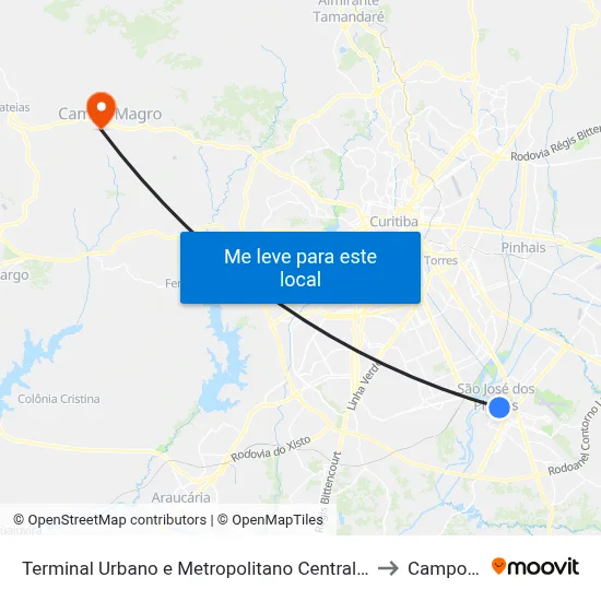 Terminal Urbano e Metropolitano Central de São José dos Pinhais to Campo Magro map