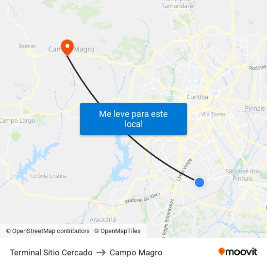 Terminal Sítio Cercado to Campo Magro map