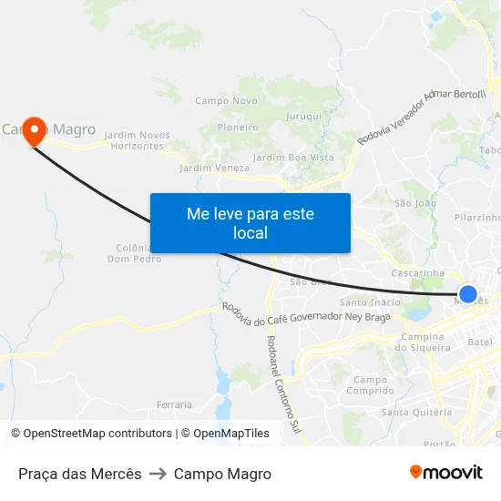 Praça das Mercês to Campo Magro map