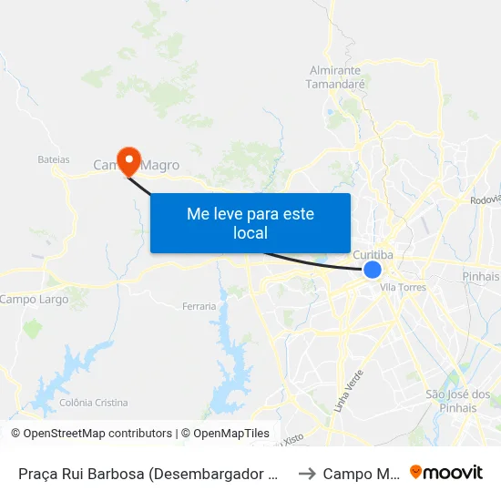 Praça Rui Barbosa (Desembargador Westphalen) to Campo Magro map