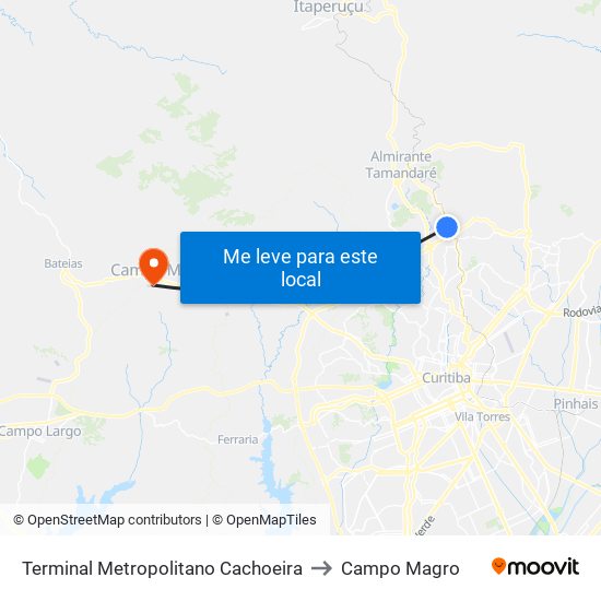 Terminal Metropolitano Cachoeira to Campo Magro map