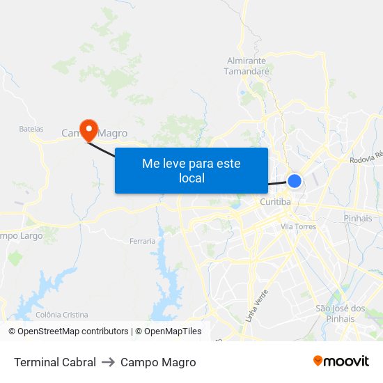 Terminal Cabral to Campo Magro map