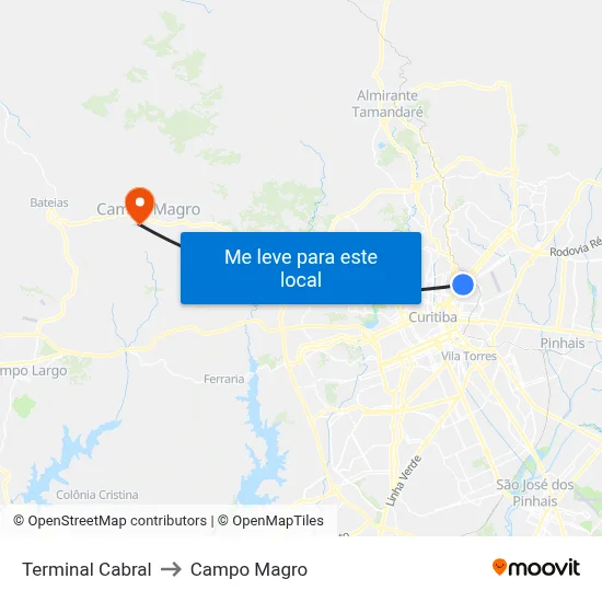 Terminal Cabral to Campo Magro map