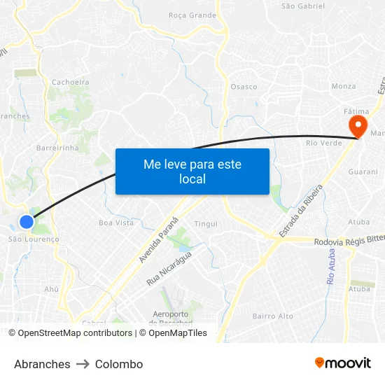 Abranches to Colombo map