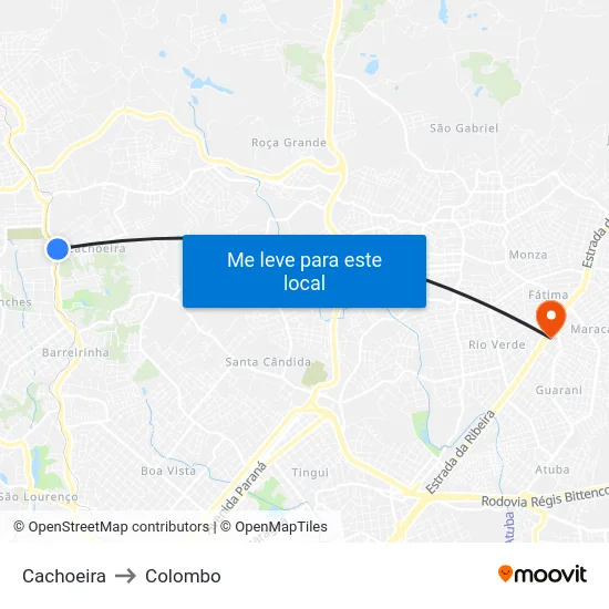 Cachoeira to Colombo map