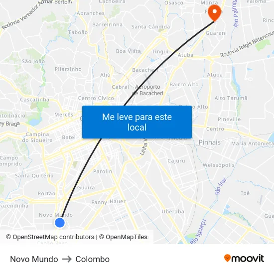 Novo Mundo to Colombo map