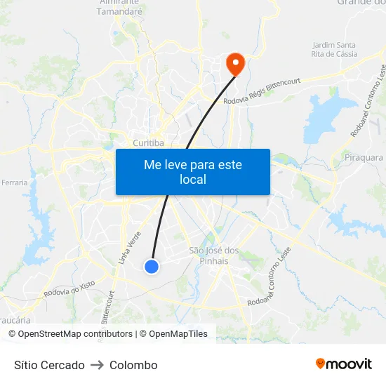 Sítio Cercado to Colombo map