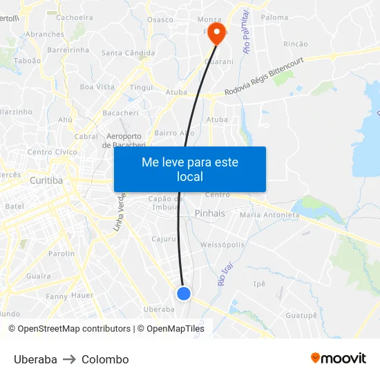Uberaba to Colombo map