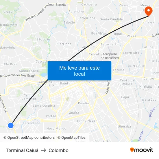 Terminal Caiuá to Colombo map