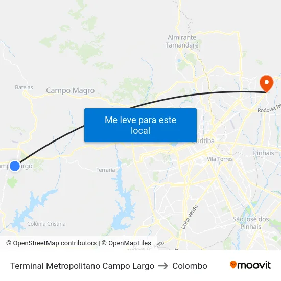 Terminal Metropolitano Campo Largo to Colombo map