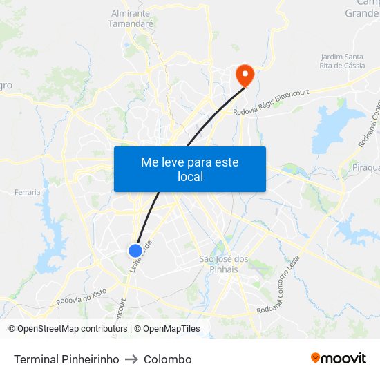 Terminal Pinheirinho to Colombo map