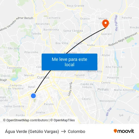 Água Verde (Getúlio Vargas) to Colombo map