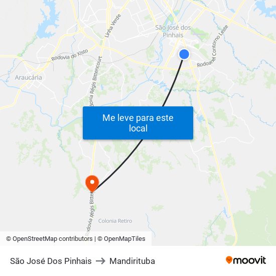 São José Dos Pinhais to Mandirituba map