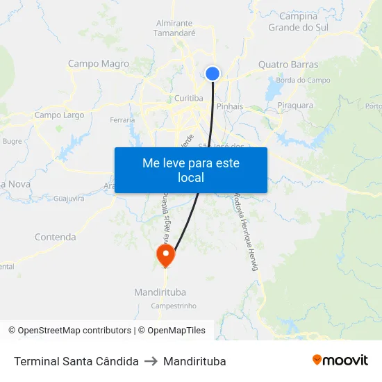 Terminal Santa Cândida to Mandirituba map