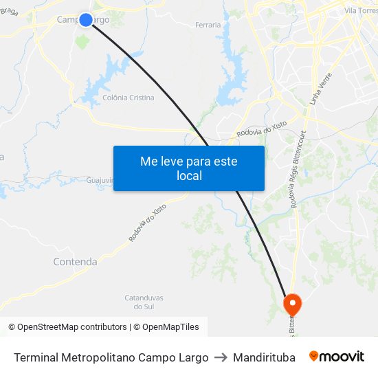 Terminal Metropolitano Campo Largo to Mandirituba map