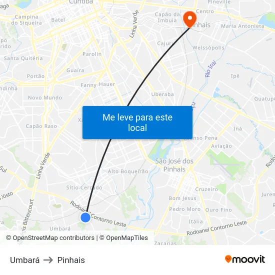 Umbará to Pinhais map
