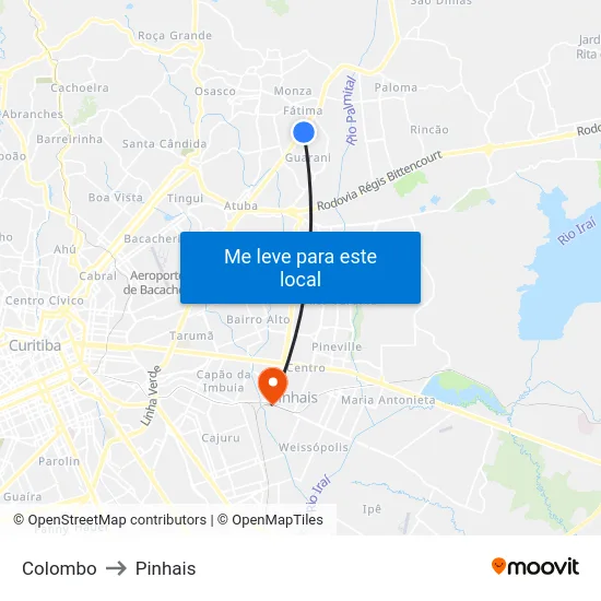 Colombo to Pinhais map