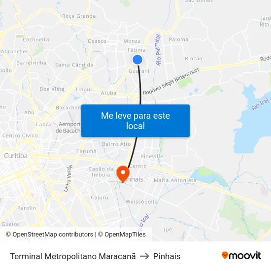 Terminal Metropolitano Maracanã to Pinhais map