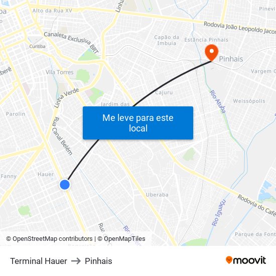 Terminal Hauer to Pinhais map