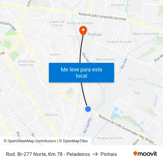 Rod. Br-277 Norte, Km 78 - Peladeiros to Pinhais map