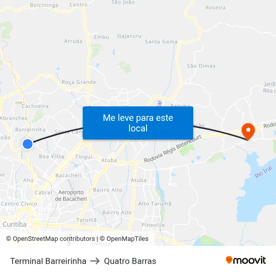 Terminal Barreirinha to Quatro Barras map